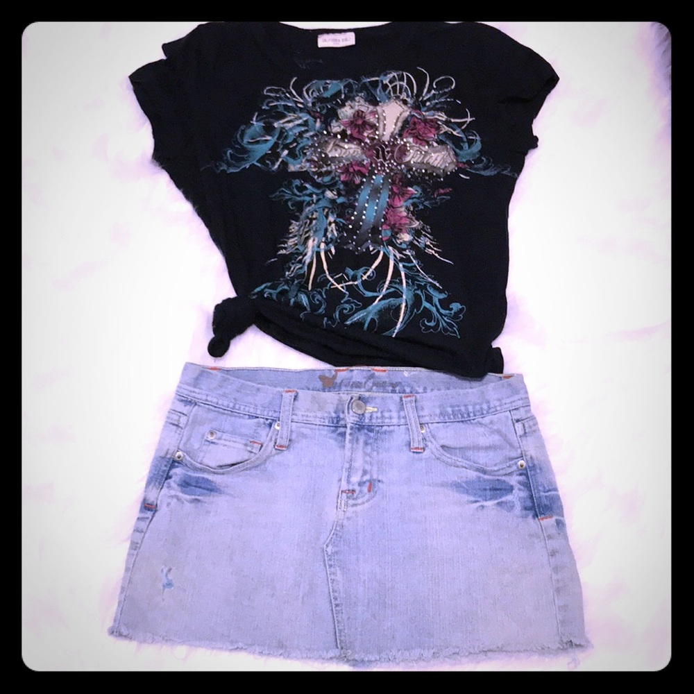 Outfit- Wet Seal mini SZ 1/2 & t shirt SZ S